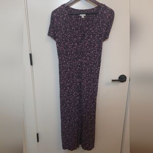 Dark Navy Floral Maxi Dress with Pink Print